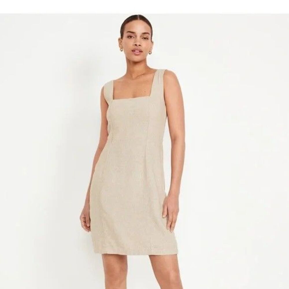 Old Navy Mini Dress Square Neck Linen Blend Coastal Minimalist Size XL